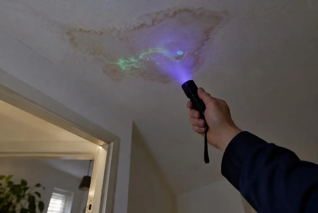 Lekdetectie Abcoude – kleurstof controleren op het plafond met uv-licht
