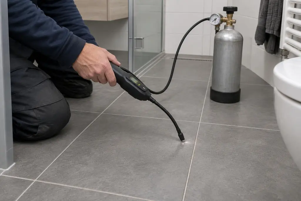 Lekdetectie Abcoude – technicus spoort met tracergas een lekkage op in de vloer